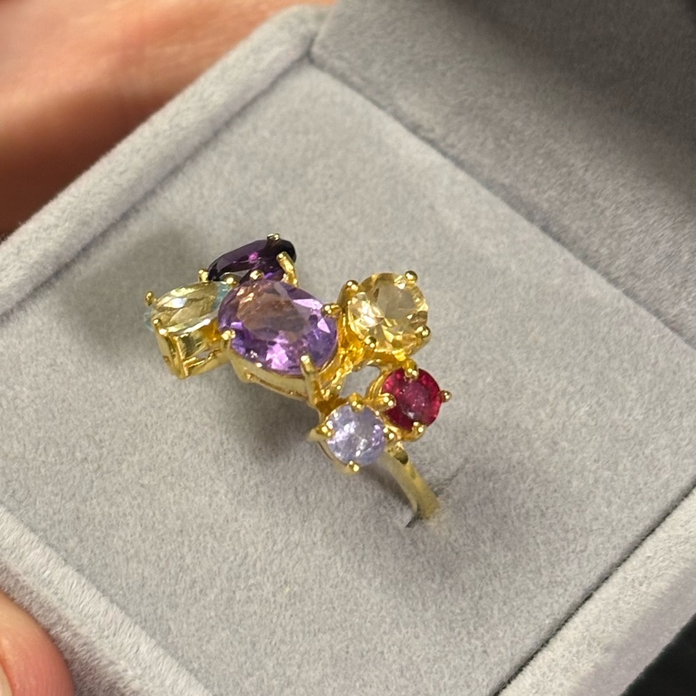 Stunning Natural Gemstone Ring in 14K Yellow Gold overlay 925 Sterling Size 7